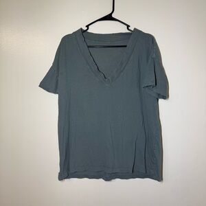 Aerie Dark Green Distressed V-Neck Short Sleeve Tee